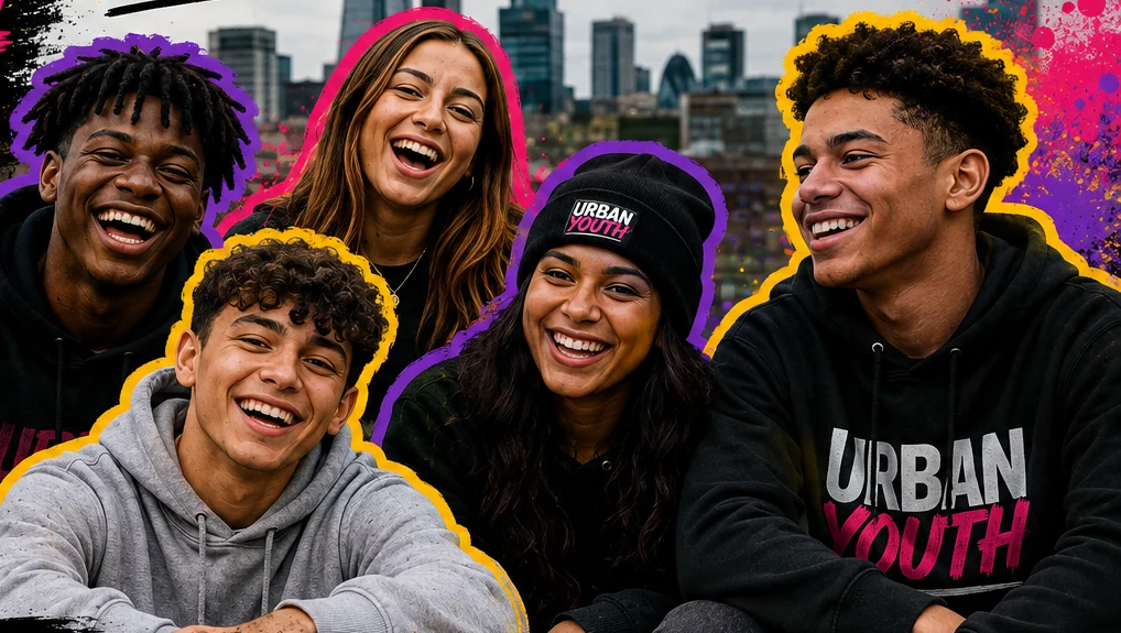 A diverse group of young people smiling together in London